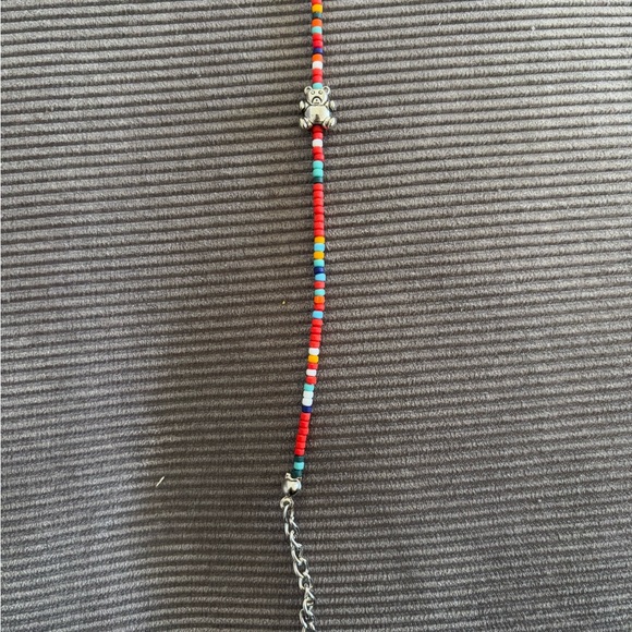 Colorful Red Beaded Bracelet with Silver Teddy Charm - Women Jewelry - Picture 5 of 5